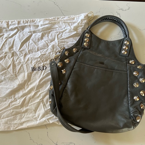 Be & D Studded Gray Leather Bag - Picture 3 of 6